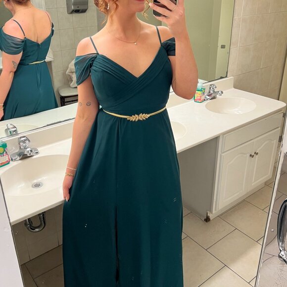 Chiffon Emerald Green Long Dress with Slit - Bridesmaid / Black Tie - Picture 3 of 4